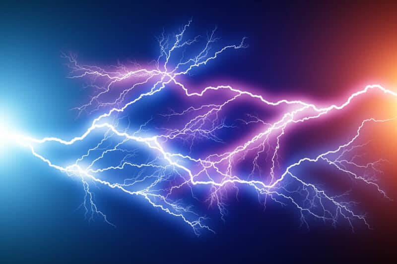 Blue and red lightning arc electric discharge Elektrostatische Entladung