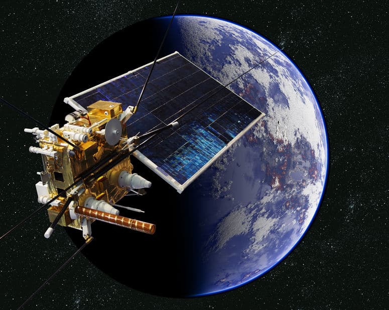 Modern weather scientific satellite at the Earth orbit Space